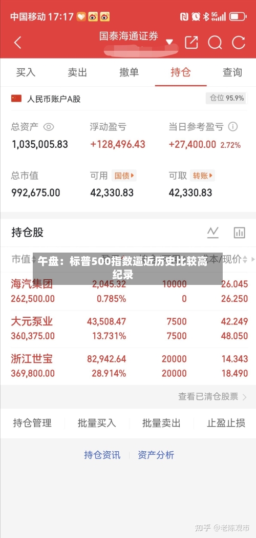 午盘：标普500指数逼近历史比较高纪录-第2张图片